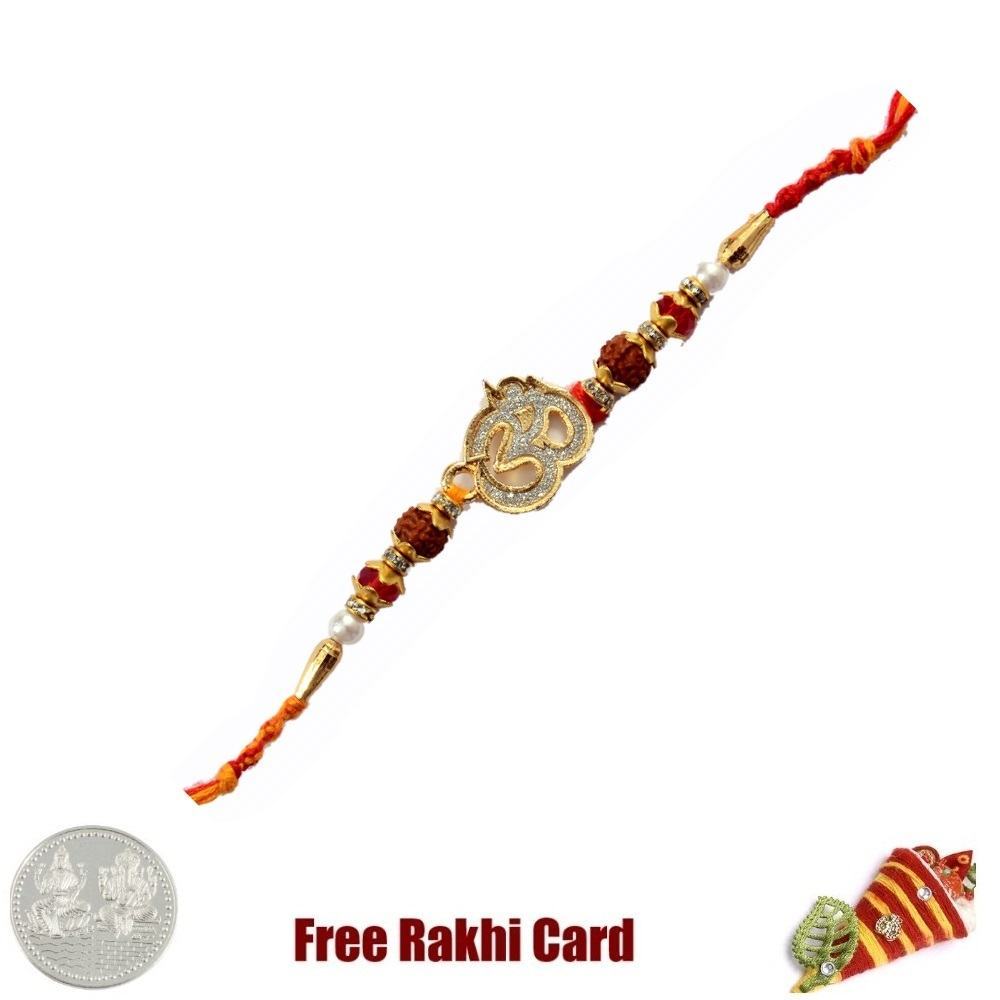  Jewelled Single Om Rakhi with Free Silver Coin
